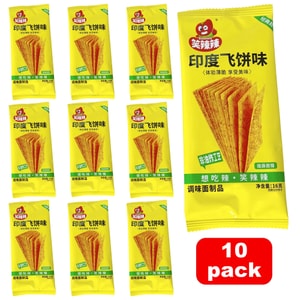 ラフィング・スパイシー・インディアン・ロティ・ストリップス、大判スパイシーチップス、ほんのり痺れるような辛さ、16g×10パック。[子供の頃の定番スナック！あまりの美味しさに食べるのが止まらない！]