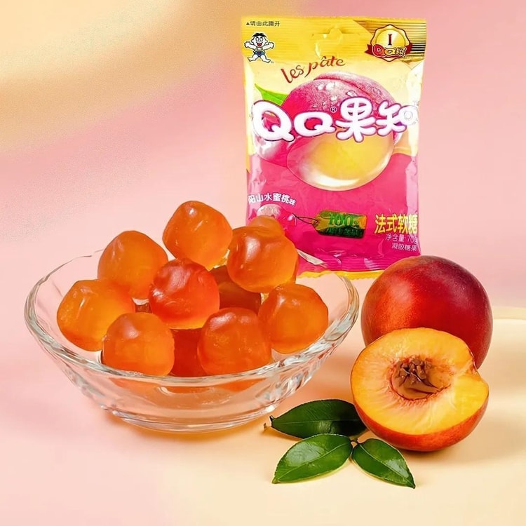 旺旺旺QQ果知法式軟糖果汁剝皮軟糖橡皮糖陽山桃子口味10包入700g