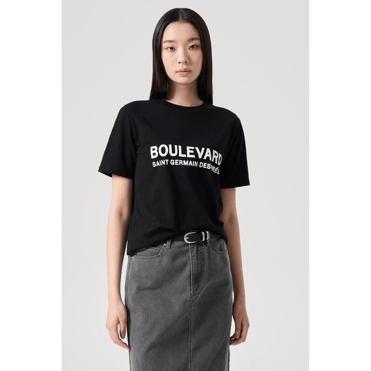 ★DNSR★ Lettering Half Sleeve Black Cotton Lettering Graphic Half Sleeve Tee Shirt Black S