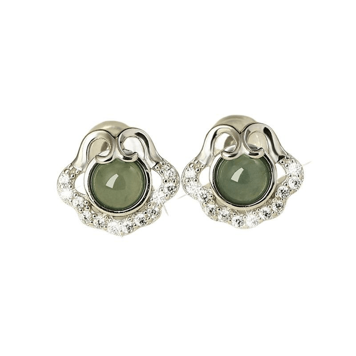 Gong Li Shang Xin Xiao Ruyi Ear Nails Ear Accessories New Chinese Earrings Ice Seed Natural A-grade Jade Silver 10 *12mm