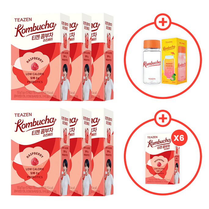 Kombucha Tea Powdered Beverage Mix 10 Sticks *12 Boxes Raspberry