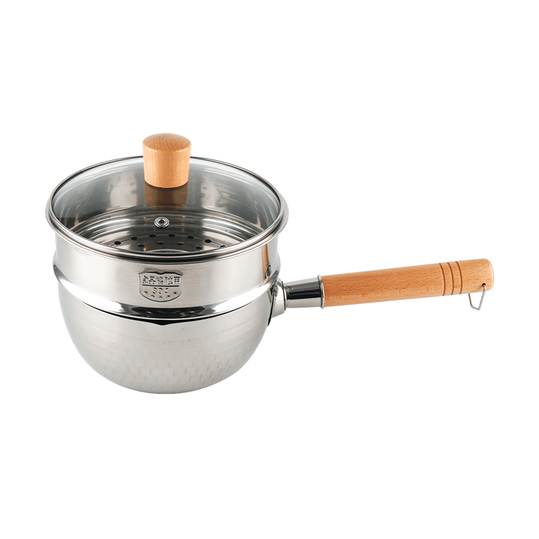 YUKIRO 日式锤纹不锈钢雪平锅 一人食蒸煮两用小奶锅 18cm 附蒸屉和盖子 燃气电磁炉通用 双耳蒸笼随机发货 12