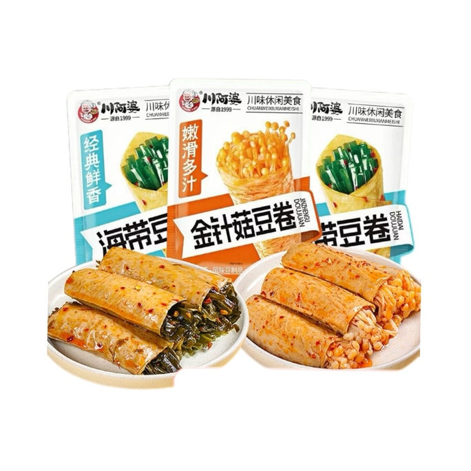 【中国直邮】 川阿婆 金针菇豆卷麻辣小零食豆干130克*1袋(7小包)