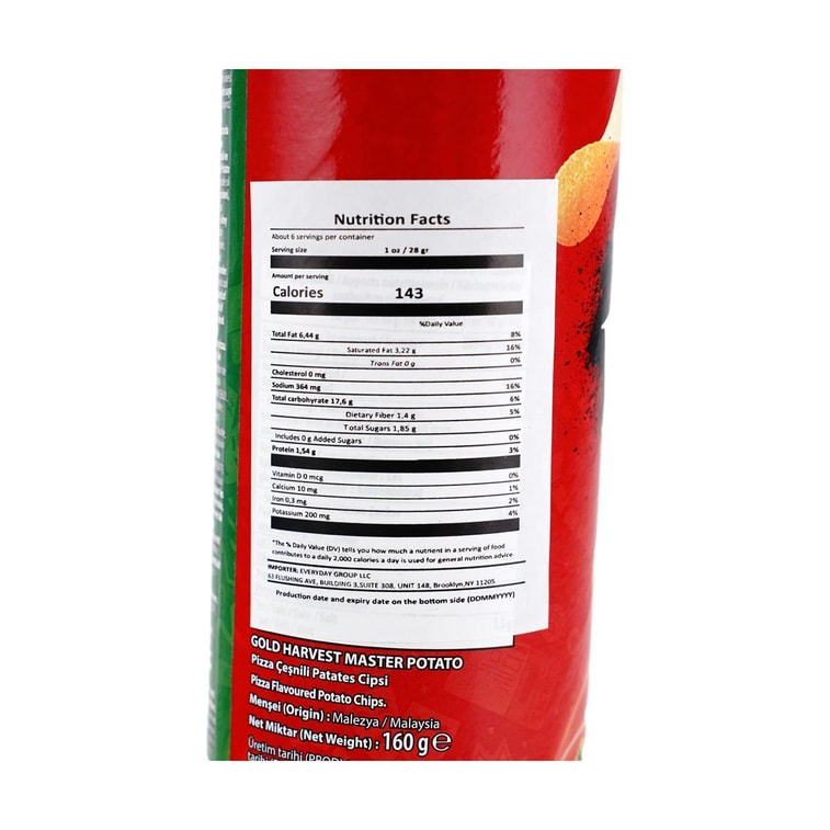 GOLD HARVEST MASTER POTATO 披萨味薯片 罐装 160g  6