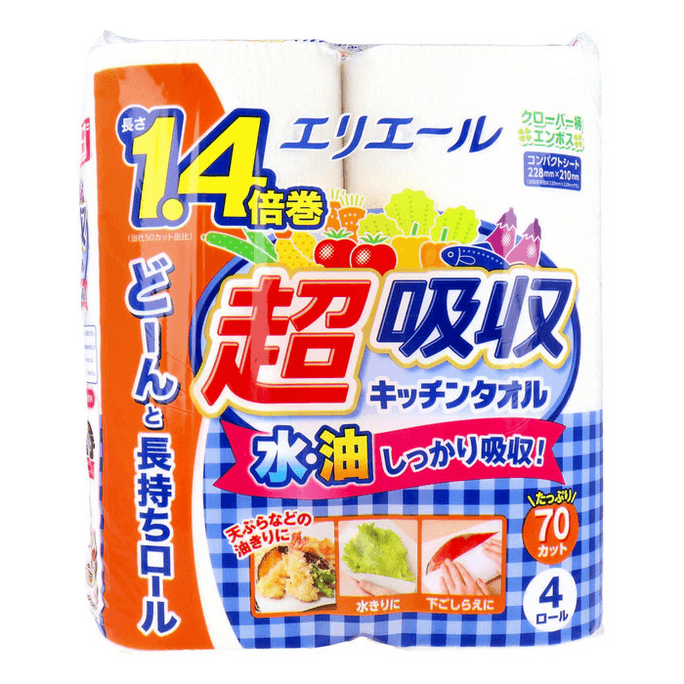 【日本直郵】 日本 ELLEAIR 超強吸水廚房紙巾 4件