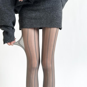 HSPM 復古宮廷風豎條蕾絲麻花點點打底絲襪日系純欲顯瘦提花褲襪 灰色 F 1雙