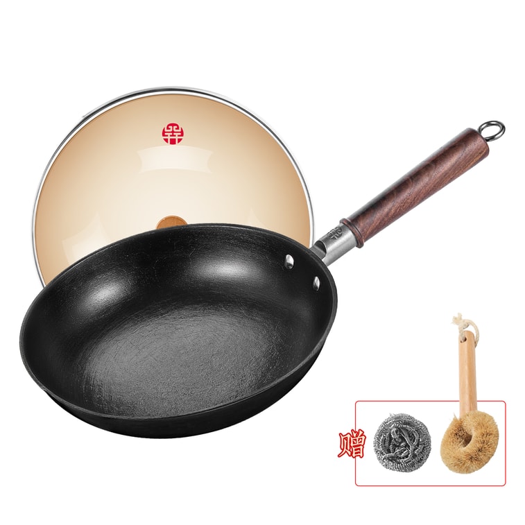 28CM Cast Iron Skillet Non-Stick Coating-Free Flat Pan for Frying Steak Pancakes – Home Use Gas & IH 3