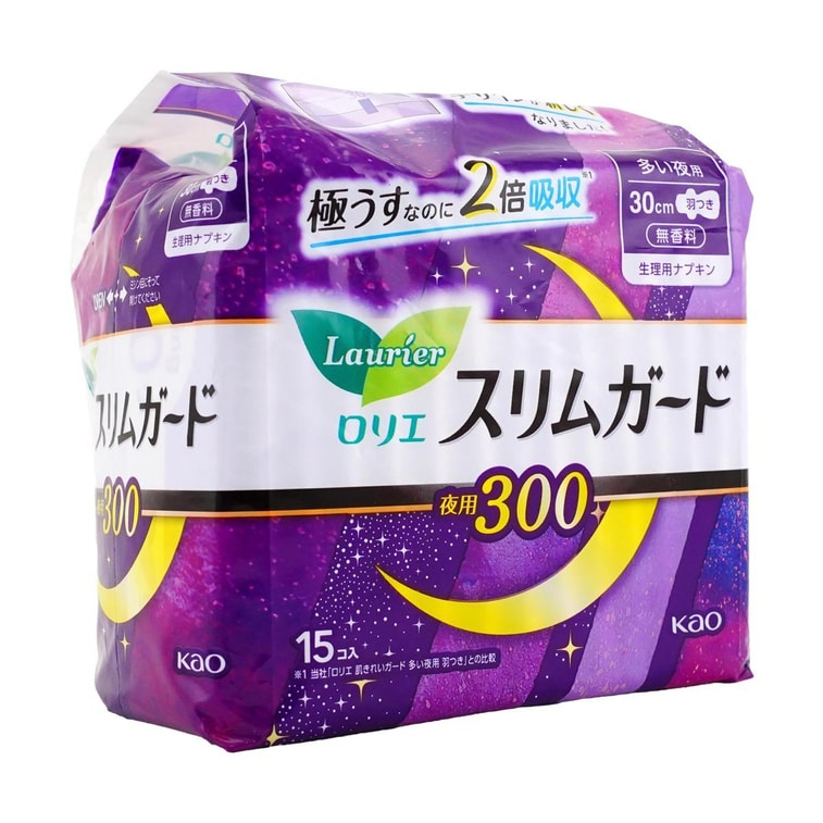 日本KAO花王 LAURIER乐而雅 S零触感系列 无香型 超薄超长夜用卫生巾 2倍吸收超强保护 无荧光剂 300mm 15片入【销量王】 6