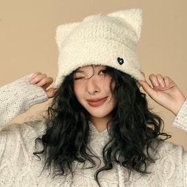 HSPM 新作 猫耳 かわいい ゆったり 暖かい イヤーマフ ニット帽 秋冬 暖かい帽子 ベージュ