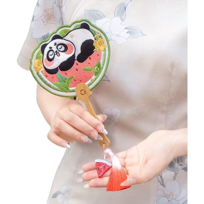 Hand-Shaped Embroidery Fan Decorative Portable Cultural Fan -Panda Style 1 Piece