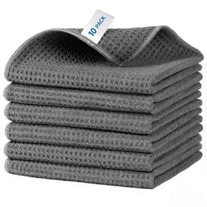  RHFJAKA 美国发货 10条华夫格纹清洁布 - 12 x 12英寸 可重复使用吸水超细纤维汽车擦拭布,不掉毛,不刮伤表面 - 高效超细纤维厨房抹布和汽车清洁布