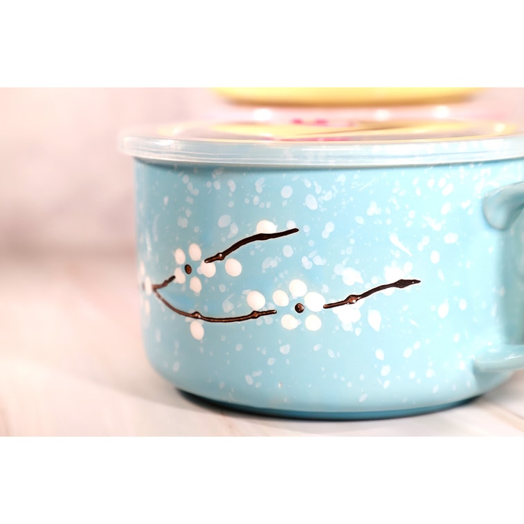 GINKGOHOME Microwavable Ceramic Noodle Bowl with Handle and Seal Sakura Snow Flake Floral Design - Ocean 24oz 3