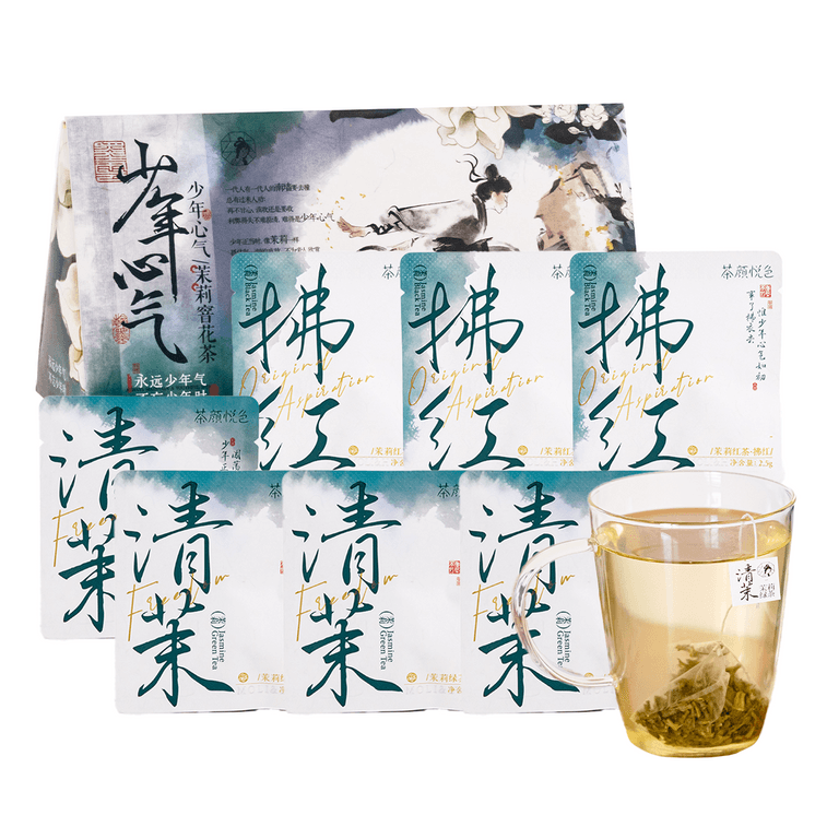 Chayan Yuese (茶颜悦色) - 若々しいスピリット ジャスミンの香りのティーバッグ (ジャスミン緑茶とジャスミン紅茶) 7 袋、17.5g 4