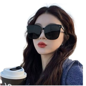 [중국 직배송] 엄선된 고품질 상품: 징인 여성용 블랙 프레임 선글라스, 고급스러운 스타일, 슬림핏 블랙 프레임, 자외선 차단 (1개)