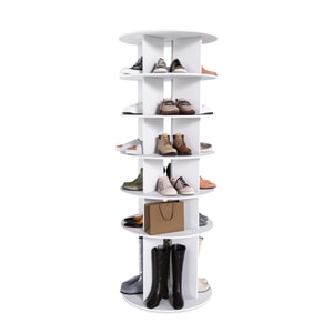 6-Tier Rotating Shoe Rack Tower 360° Spinning Shoe Organizer【63.39in H·23.62in W】Freestanding Revolving Shoe Storage, White High Bottom Design【Bedroom Closet Entryway Dorm Apartment】PVC Board