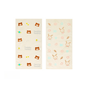 Cotton Kids Face Towel, Cute Rabbit & Bear Pattern, 2pcs