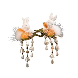 Ancient Style Cute Rabbit Pompom Orange Hairpin Pompom Rabbit 6cm*1 Pair