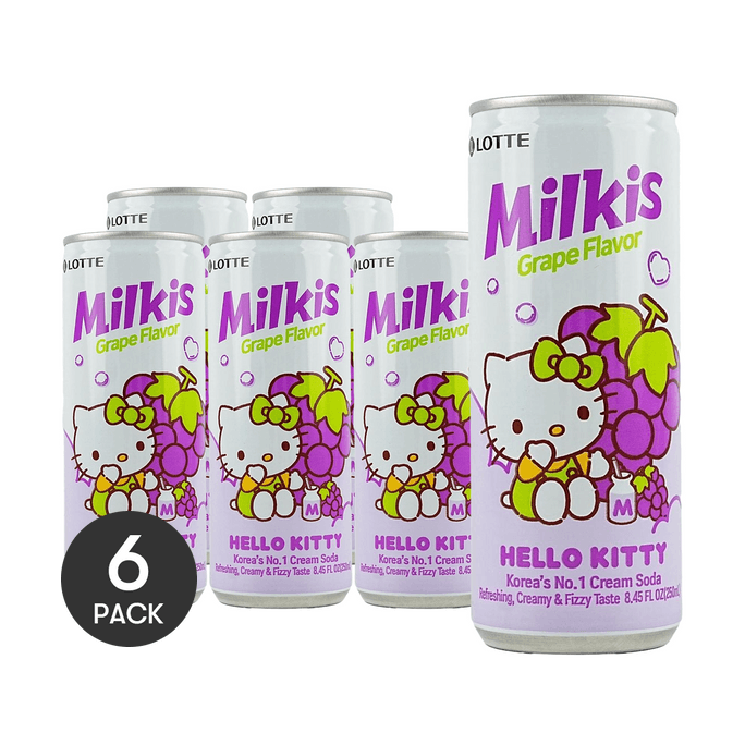Milkis Grape Soda - Carbonated Grape-Flavored Drink, 8.45fl oz *6【6 Packs】