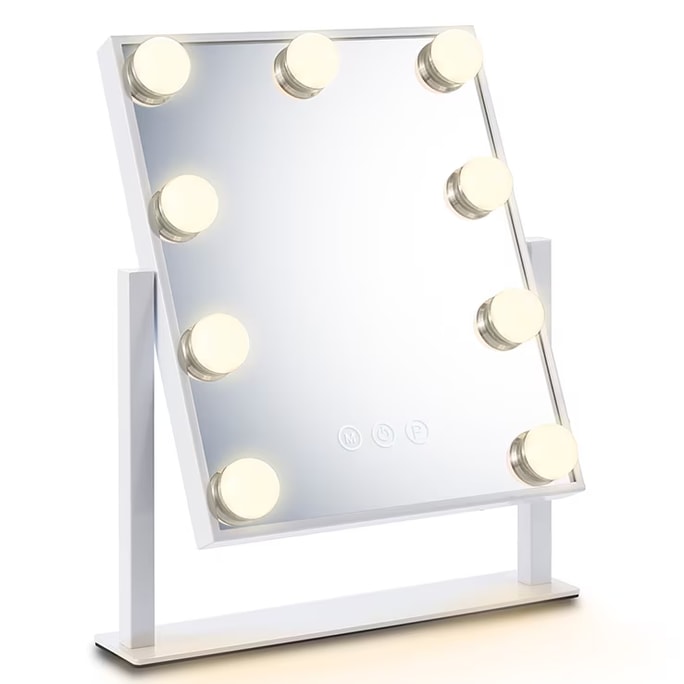FENCHILIN Vanity Mirror with Lights 9 Led Bulbs Lighted Makeup Mirror with Detachable 10X Magnification Mirror