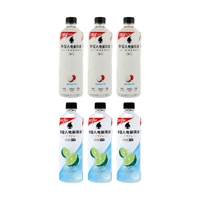 元气森林 外星人电解质水 维生素运动饮料 荔枝海盐味+青柠味 600ml*6【2种口味6瓶组合装】【0糖0脂0卡】【快速补水】