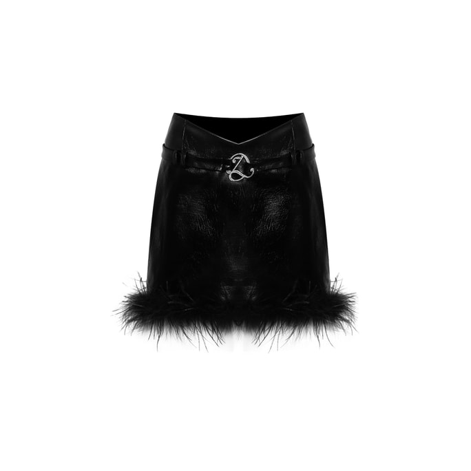 Eco Leather Detachable Feather Skirt S