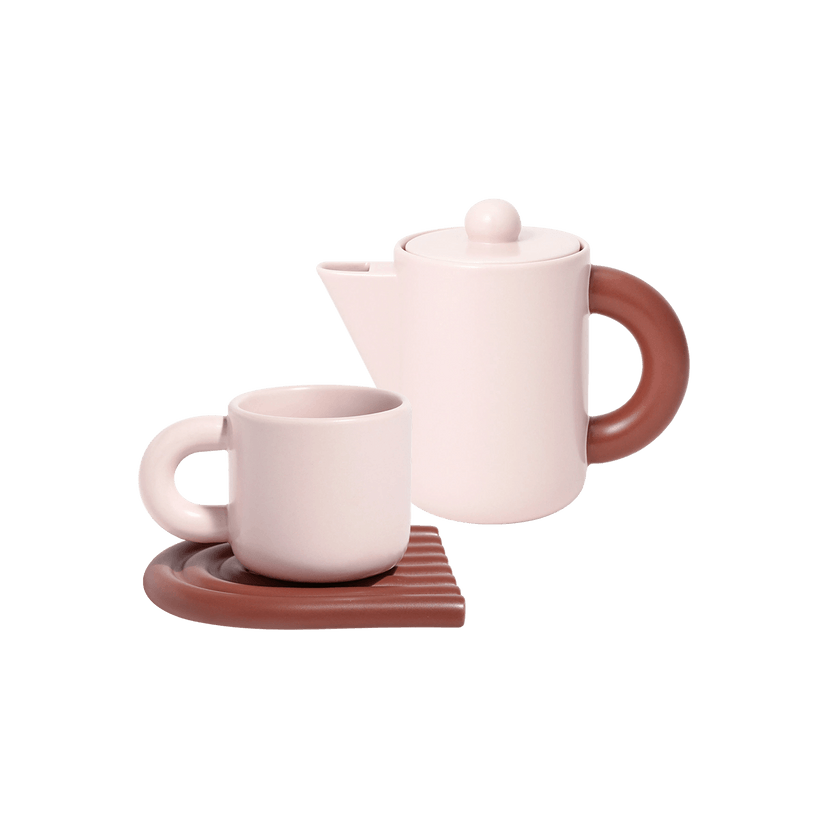 POTTE Cup and Sauces Pink Brown + Tea Pot Set
