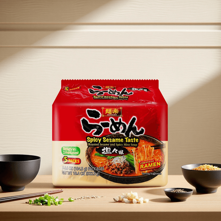 멘라쿠 일본 라면 - 즉석면, 매콤한 참깨맛 - 구운 참깨와 매콤한 된장국, 5개입, 510g 5