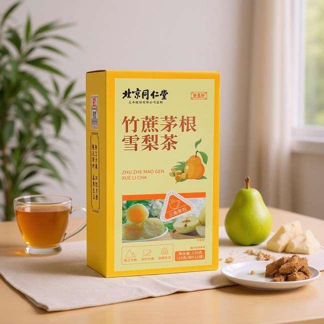 北京同仁堂 容茗轩 竹蔗茅根雪梨茶 120g 马蹄水甘蔗花果茶凉茶甘草小吊梨汤养生茶