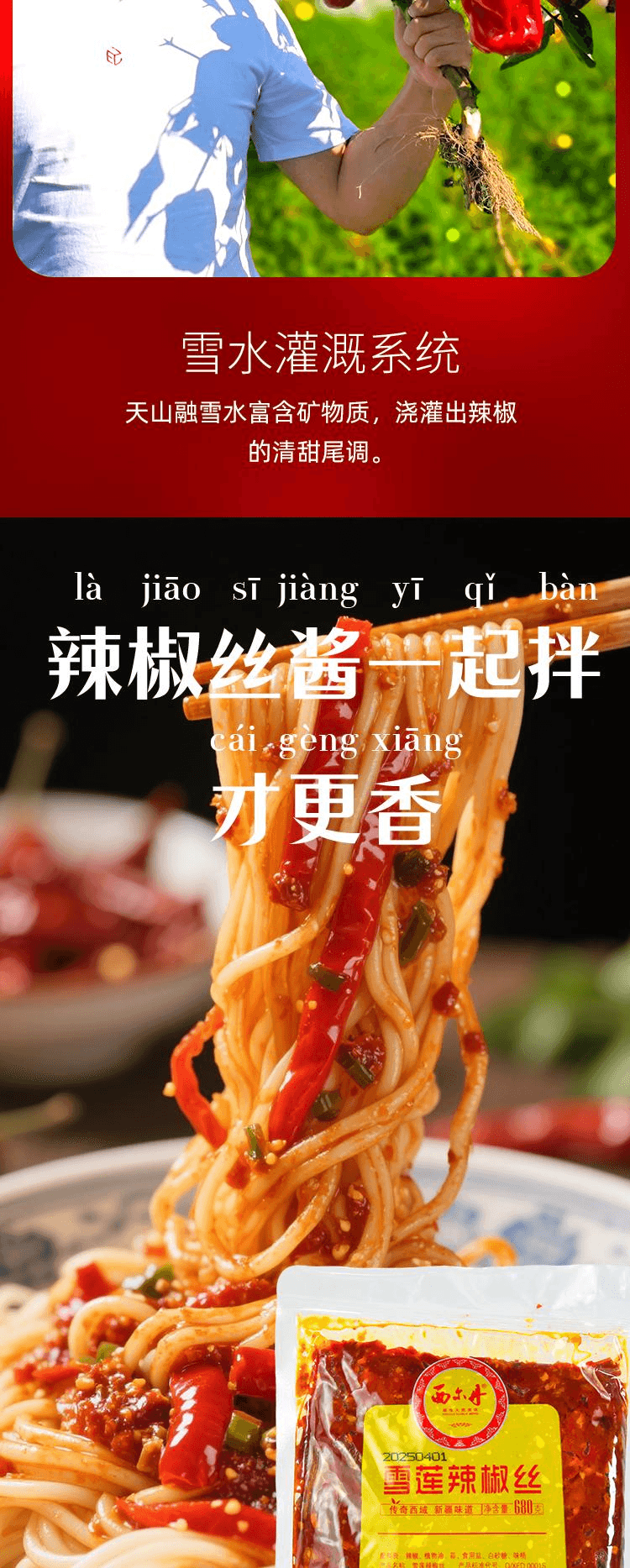 【中国直邮】 西尔丹 新疆辣椒酱辣皮子馕馅饼下饭拌面调味酱商用雪莲辣椒丝680g*1袋