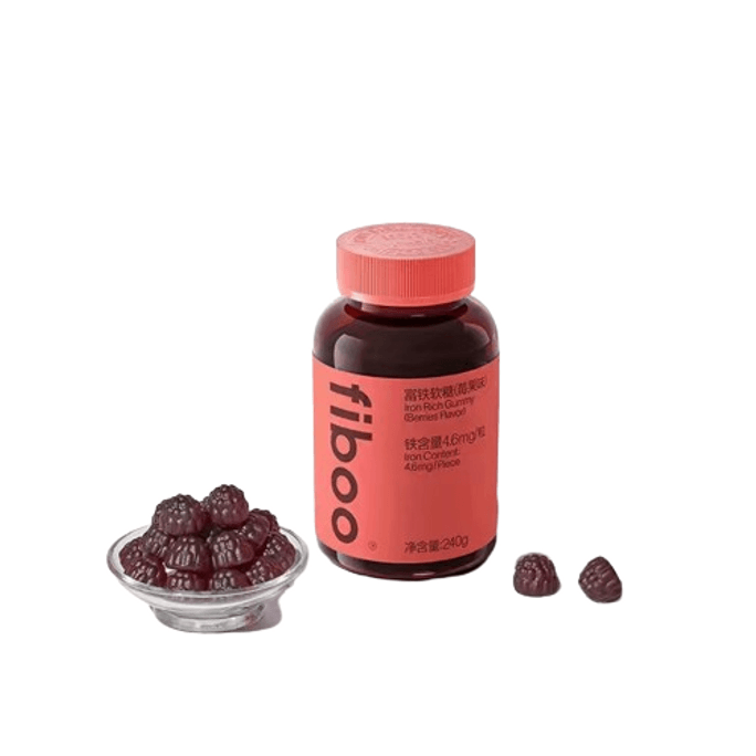 [중국 직배송] 피부(Fiboo) 여성용 철분 강화 구미, 운동용 철분 보충제, 무설탕, 60정/병