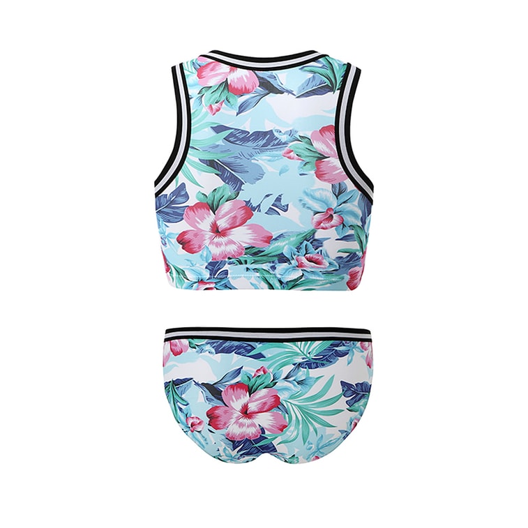 暴走的萝莉 暖花色运动泳衣套装女 两件套比基尼分体泳装游泳沙滩/印花#/S 5