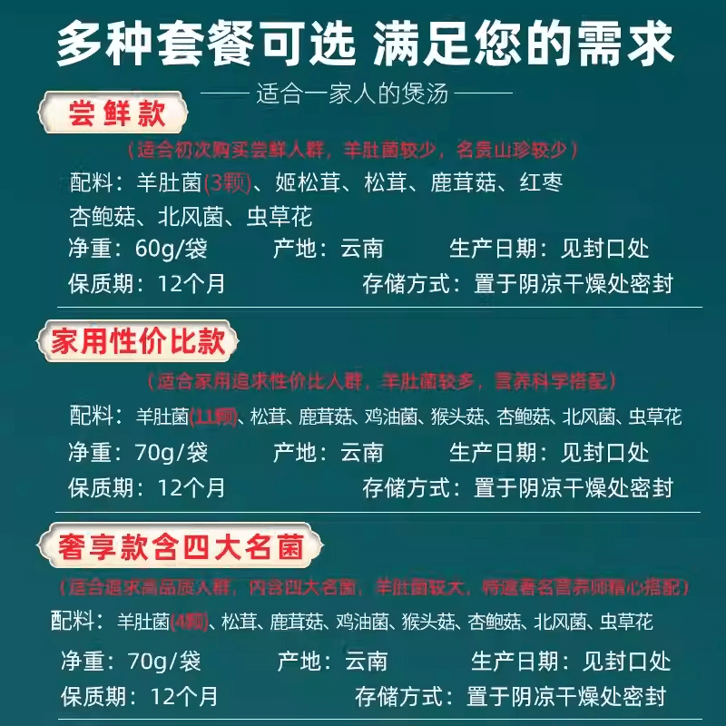 醉语阁 云南菌汤包七彩菌菇汤料包干货蘑菇煲汤食材羊肚松茸鹿茸菇炖汤70克*1袋