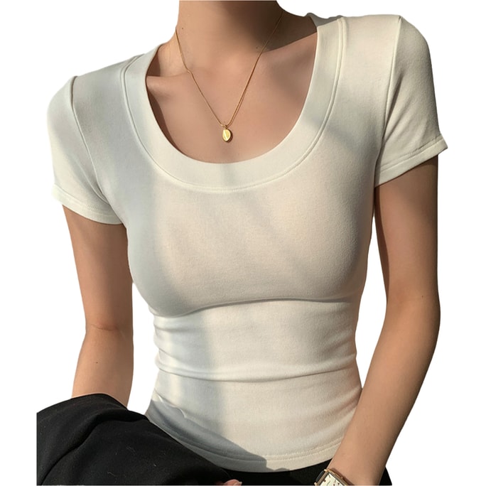【中国直送】HSPM 新品伸縮性ラウンドネック半袖Tシャツ ホワイト S
