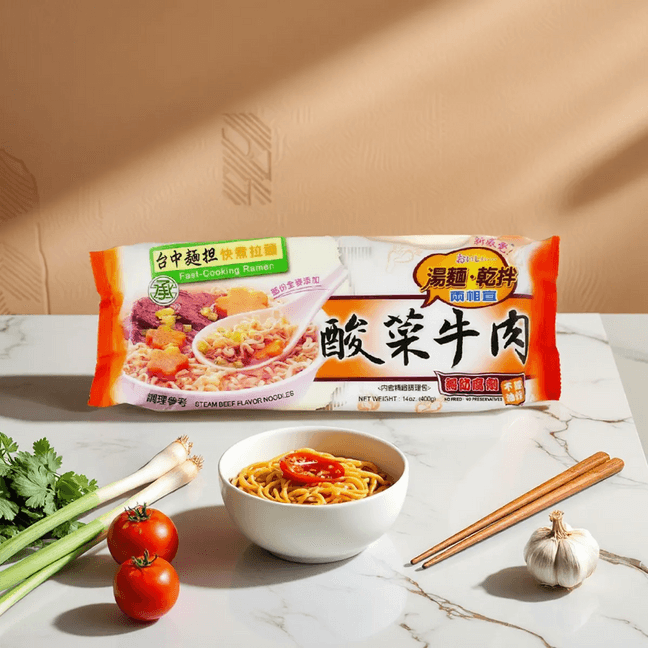 Fast - Cooking Ramen , Steam Beef Flavor Noodles , 14 oz 【Non-Fried】 【Soup Noodles Or Dry Tossed】