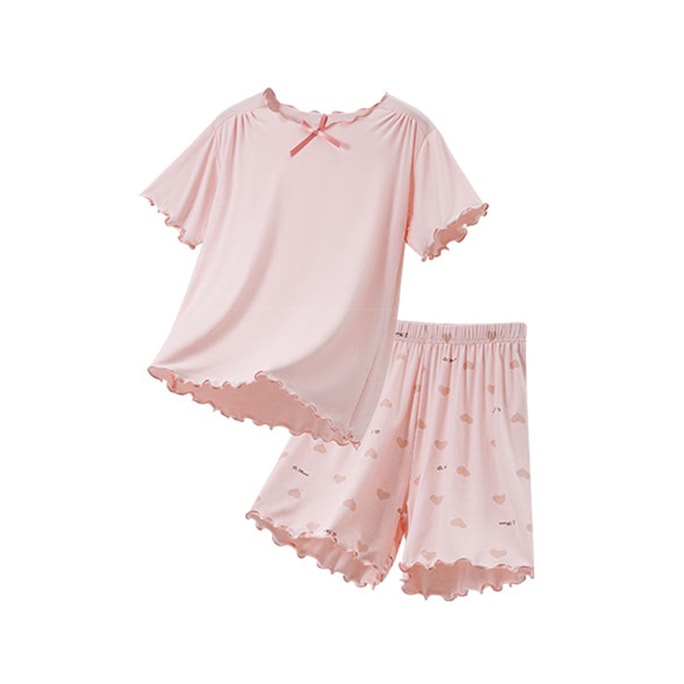 【中国直邮】 HSPM 新款莫代尔睡衣女孩空调服宝宝家居服套装 柔雾粉(短袖短裤) 150