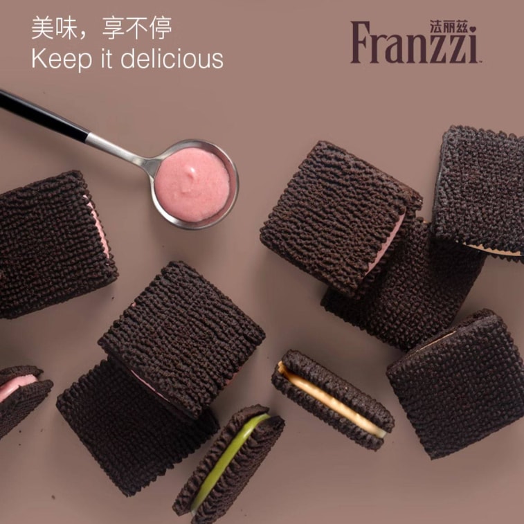 【中国直送】FRANZZI ダークココアサンドクッキー 抹茶ムース 乳酸菌ストロベリー バニラアイスクリーム味 - カジュアルスナック アフタヌーンティーデザート【とろける食感 口溶けなめらかフィリング】93g×3箱 6