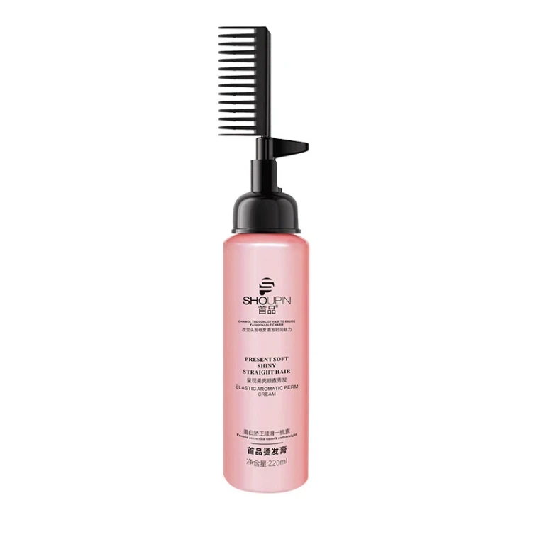 Shoupin 직발 크림 220ml 한 번에 펴지는 헤어 크림, 집에서 단백질 교정 및 부드럽게 펴주는 한 번에 펴지는 5