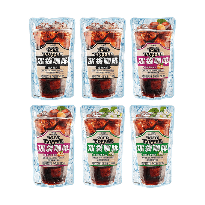 Iced Coffee Classic Americano+Hazelnut Flavored Americano+Jasmine Americano Cold Brew Process 0 Sugar 0 Calorie 0 Fat, 42.60 fl oz【3 Flavors 6 Combo Packs】