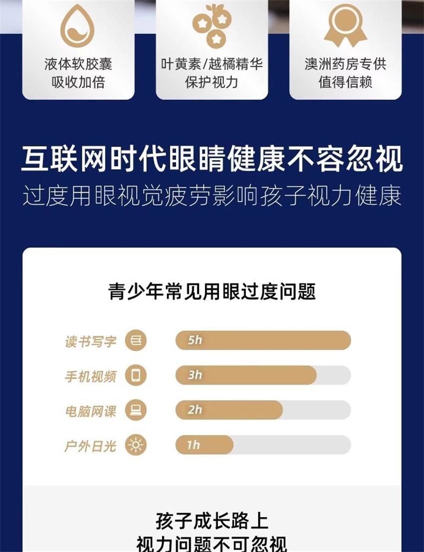 【中國直郵】 澳洲 bio island 兒童葉黃素越橘護眼膠囊 學生保護眼睛視力 60粒/瓶