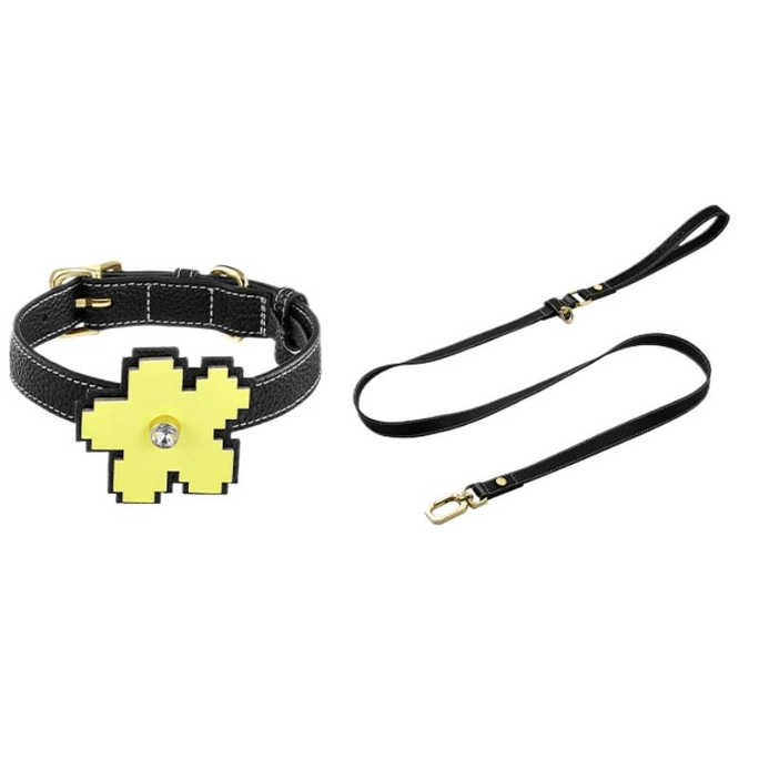 【中国からの直送】NetEase Yanxuan 火星コール ペット首輪ペンダント リーシュネックレス アクセサリー ピクセルフラワー+黒曜石 ブラック首輪 (31-38cm)