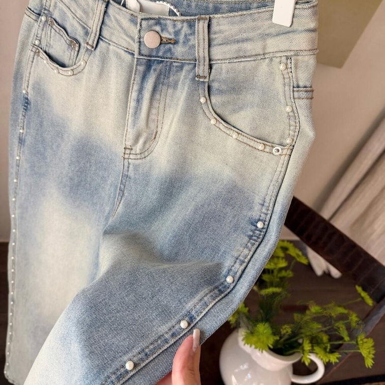 [캐나다 직배송] 시나리오 펄 스트라이프 와이드 레그 진, 라이트 블루, 사이즈 S-M (라이트 블루 S) 8