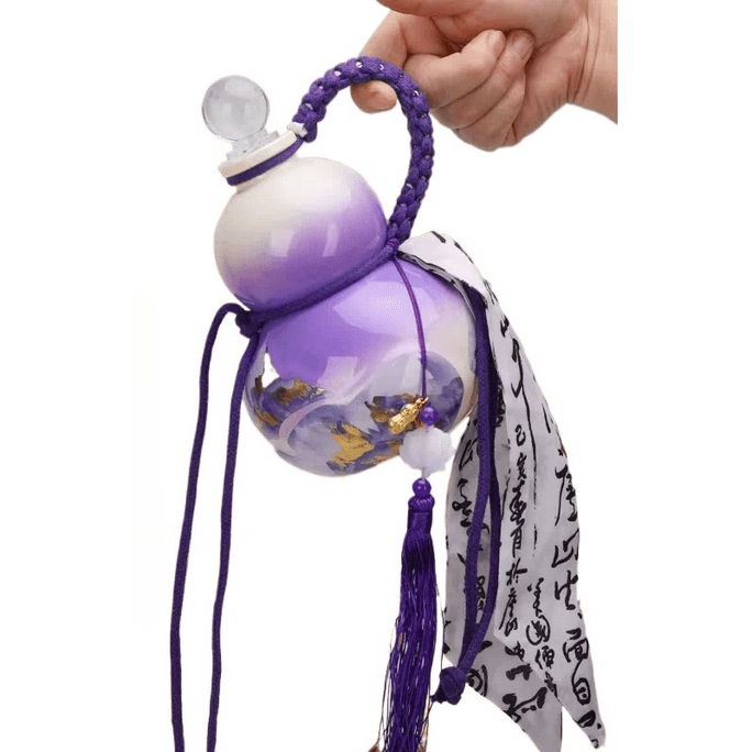 Chinese Style Gourd Shaped Glass Water Bottle For Tea & Wine, Carmine Purple Color, 1pc