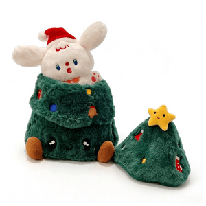 クリスマスツリーに隠れたウサギのぬいぐるみ、高さ35cm、クリエイティブなクリスマスギフト、1個
