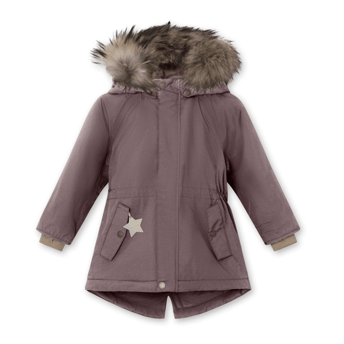 MINI A TURE Kids Vikania Fleece Lined Winter Jacket with Fur - Peppercorn Plum 9Y/134cm