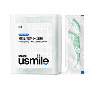 Smile Plus Floss Stick Double Line Fresh Mint Home Toothpaste Ultra Fine Portable 2-in-1 [1 Box Experience] Double Line Fresh Floss 60 Count