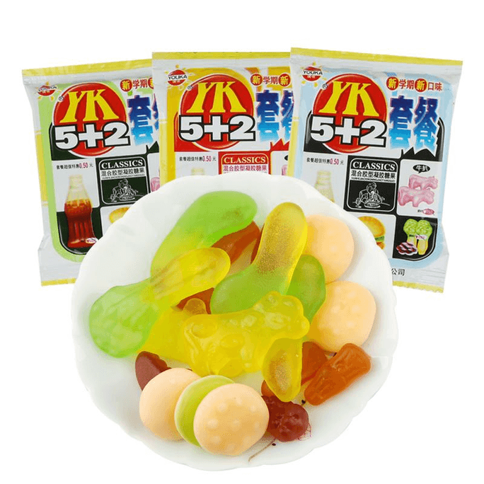 【中國直郵】優卡5+2套餐橡皮糖8090後小時候的懷舊小吃零食糖果QQ糖休閒食品 13g*5包裝