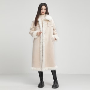 New Maillard High-End Mid Length Plus Plush Fur Coat Jacket Apricot F