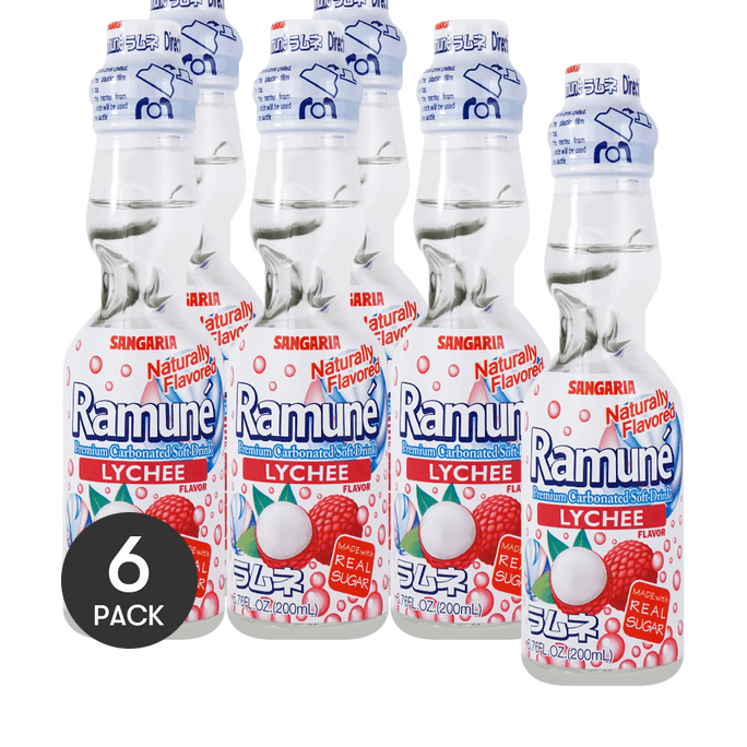 Ramune Premium Carbonated Soft Drink Lychee Flavor, 6.76fl oz  *6【6 Packs】