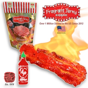 Fired-Grilled Bacon Jerky (Sriracha Spicy flavor 4 ounce) authentic Singapore-style jerky 113g