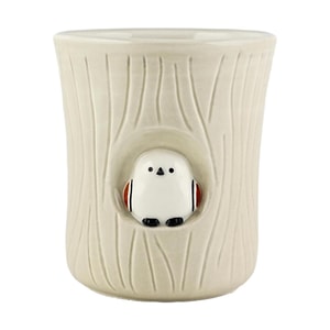 DECOLE Long-Tailed Tit Stump Mug from Japan, Japanese Zakka Style, Ceramic Drinking Cup, 82×H95mm